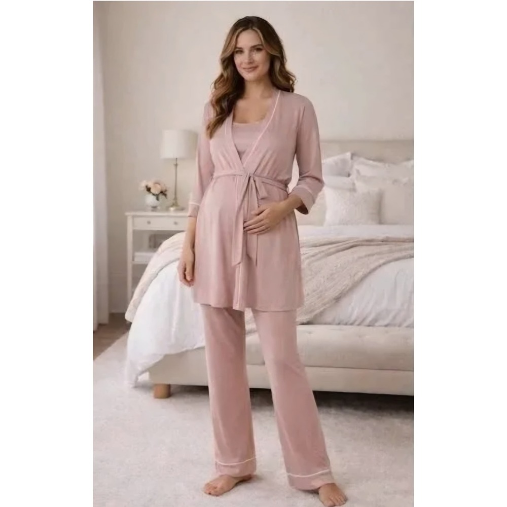 Cosabella Maternity Nursing 3 Piece Sleep Set Robe Cami Pants Dusty Rose Pink S